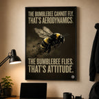 The Bumblebee Flies – 24x36 inch black boxed framed canvas above a desk