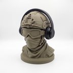 Soldier headphone stand with headphones, sandstone khaki