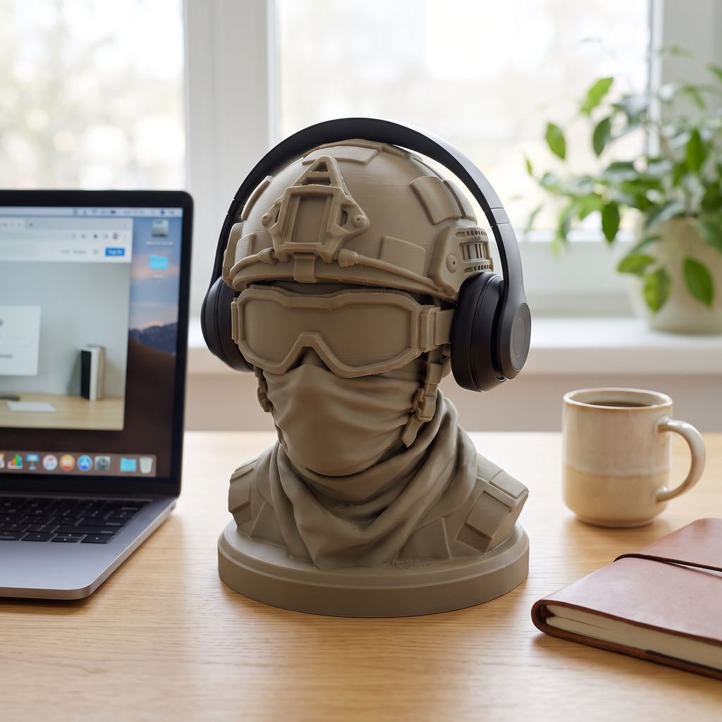 Soldier bust desk decor in a home office