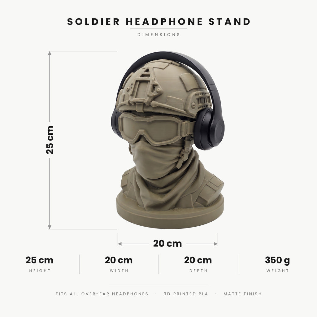 Soldier headphone stand dimensions 25 x 20 x 20 cm, 350 g