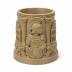 CONQR Roman warrior pen stand in desert sand, legionary in crested helmet between Corinthian columns