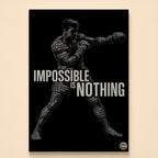 Typographic boxer silhouette built from white text on black – Impossible Is Nothing