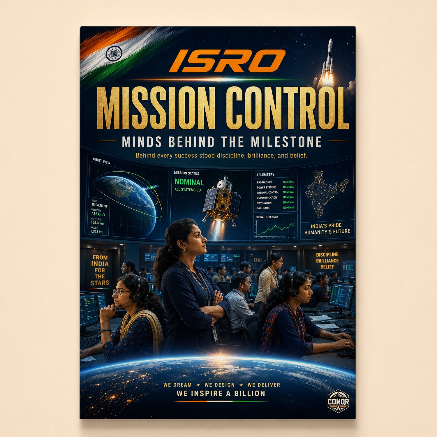Women scientists leading mission control with launches on the far screens – Minds Behind the Milestone