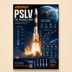 PSLV launching beside its labelled blueprint from PS-1 to payload fairing