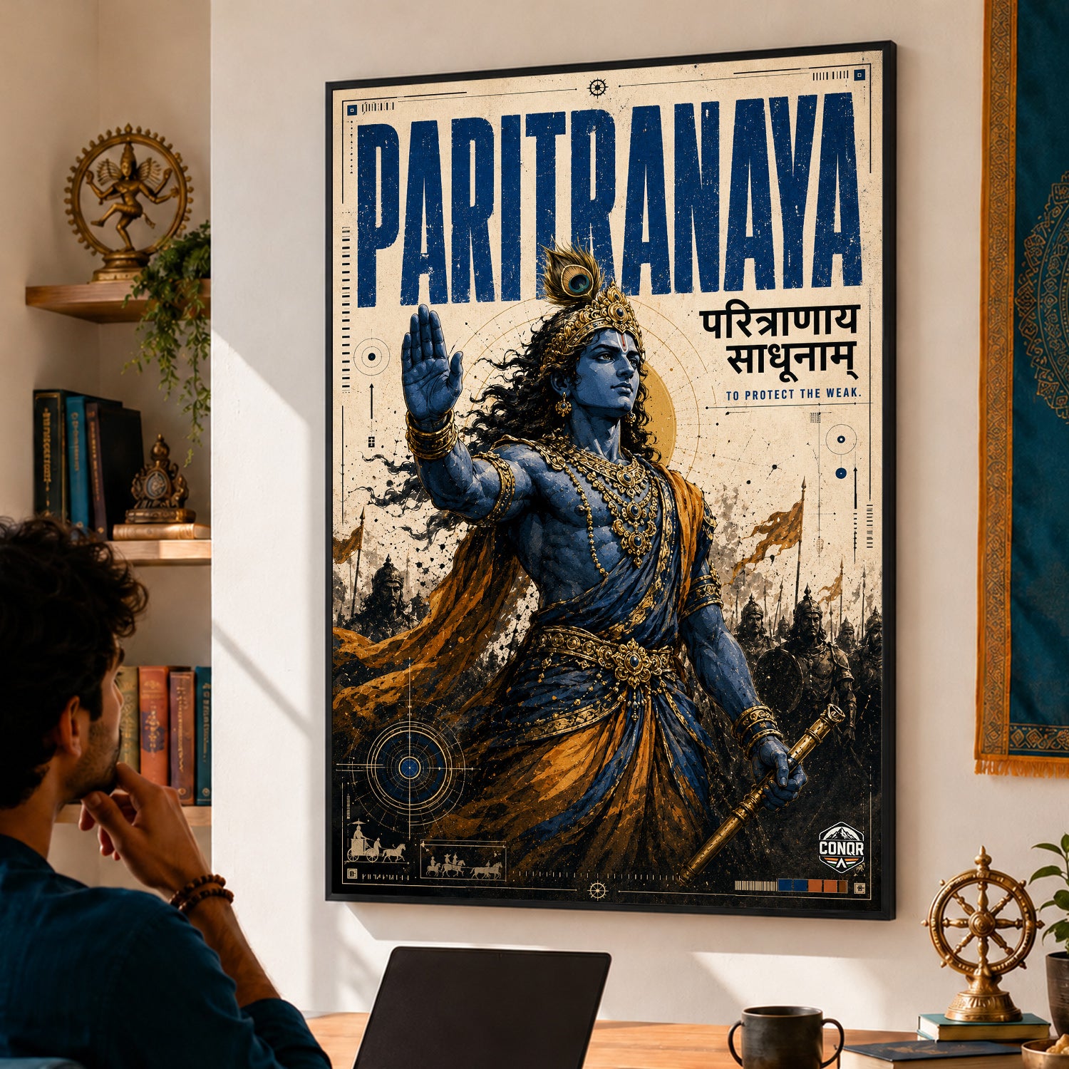 Paritranaya Sadhunam - Canvas Wall Art (CONQR_KRISHNA_012)