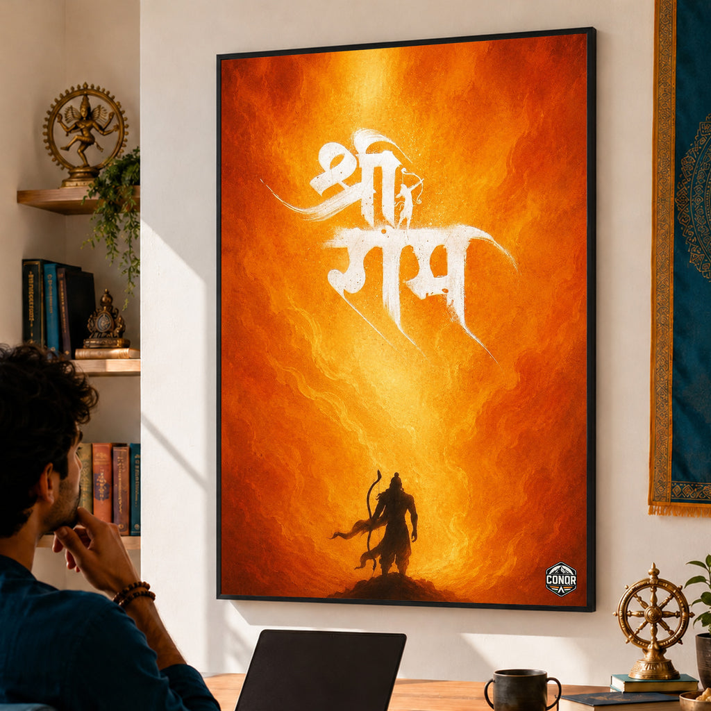 Shri Ram Saffron Energy - Canvas Wall Art (CONQR_SAN_RAM_02)