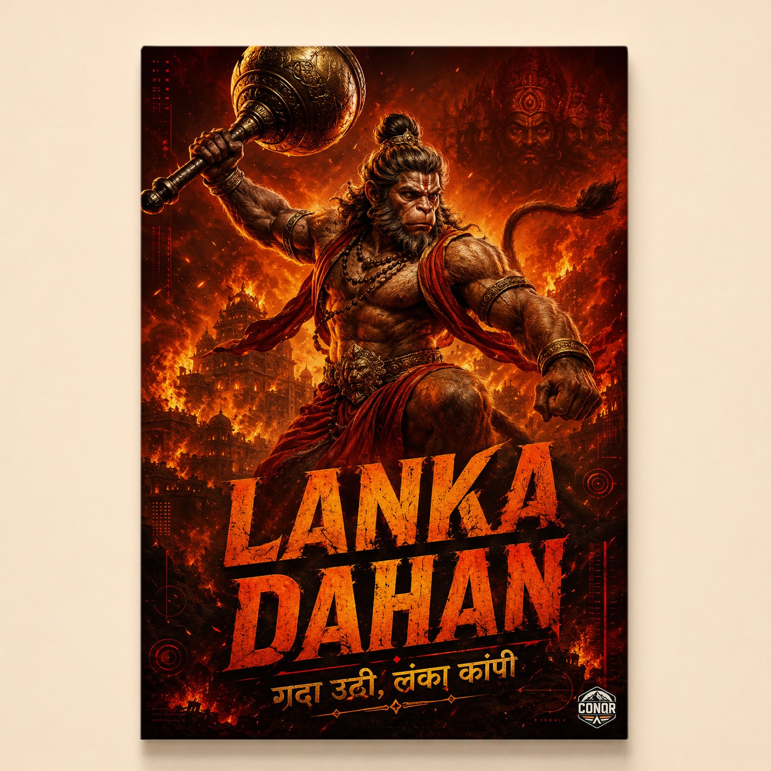 Lanka Dahan Hanuman - Canvas Wall Art (CONQR_SAN_RAM_14)