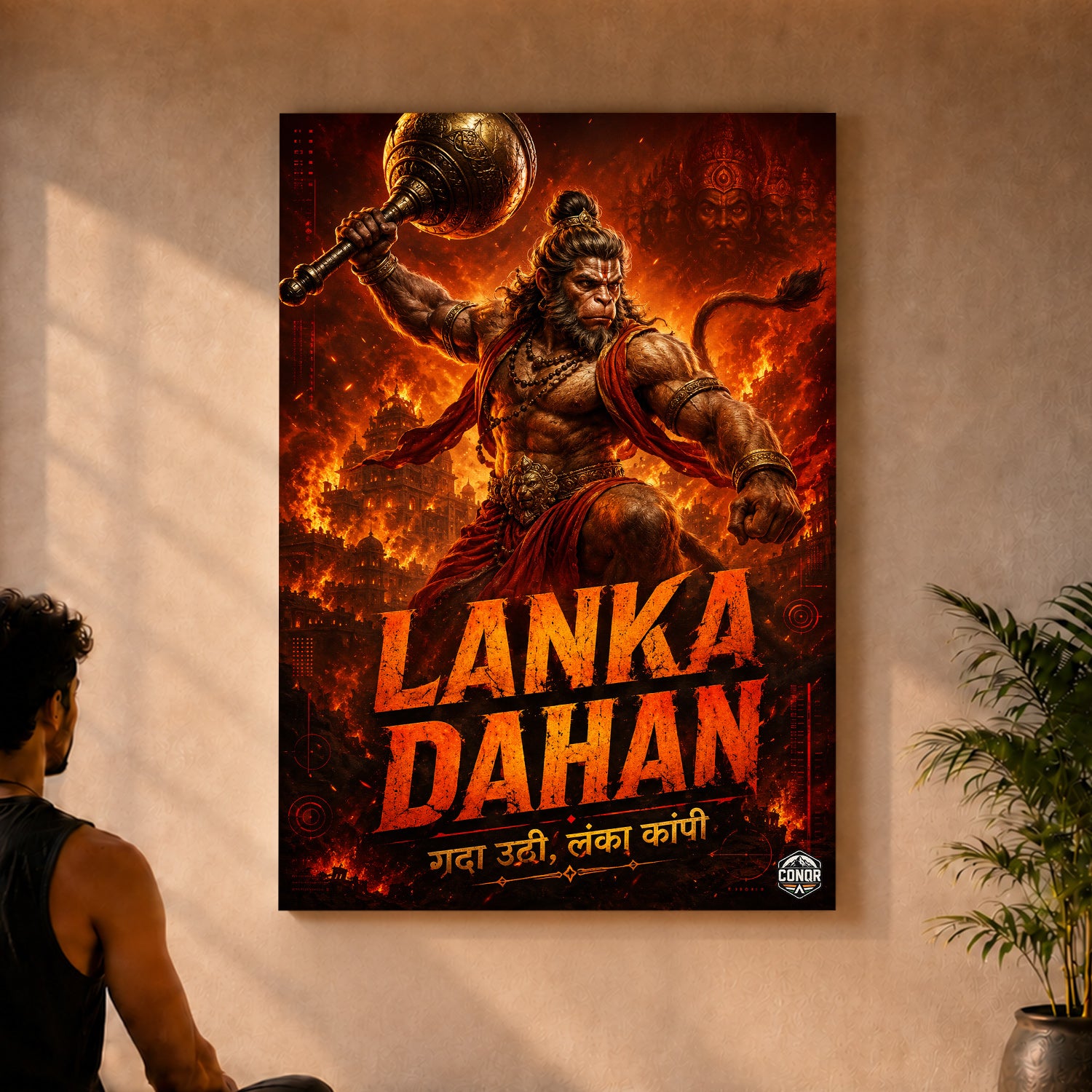 Lanka Dahan Hanuman - Canvas Wall Art (CONQR_SAN_RAM_14)