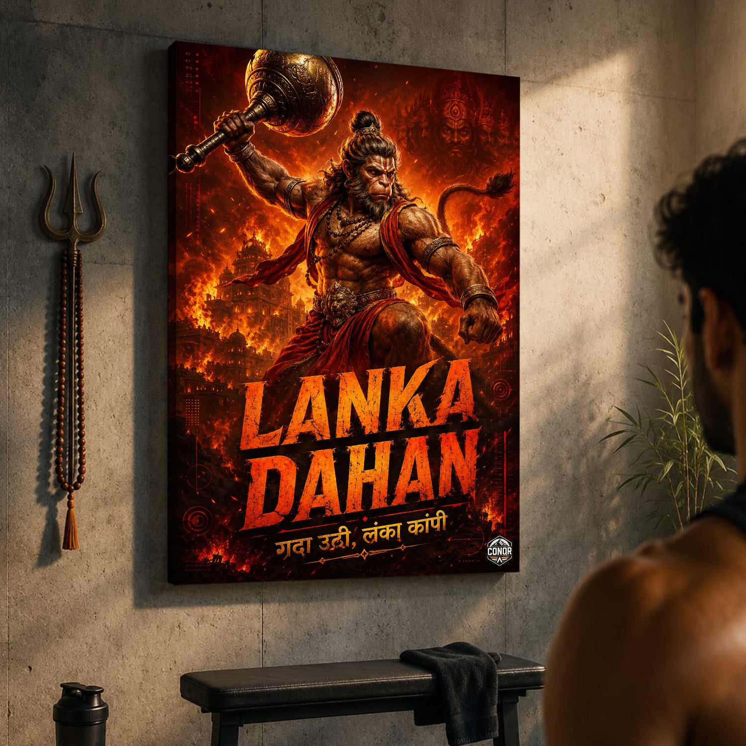 Lanka Dahan Hanuman - Canvas Wall Art (CONQR_SAN_RAM_14)