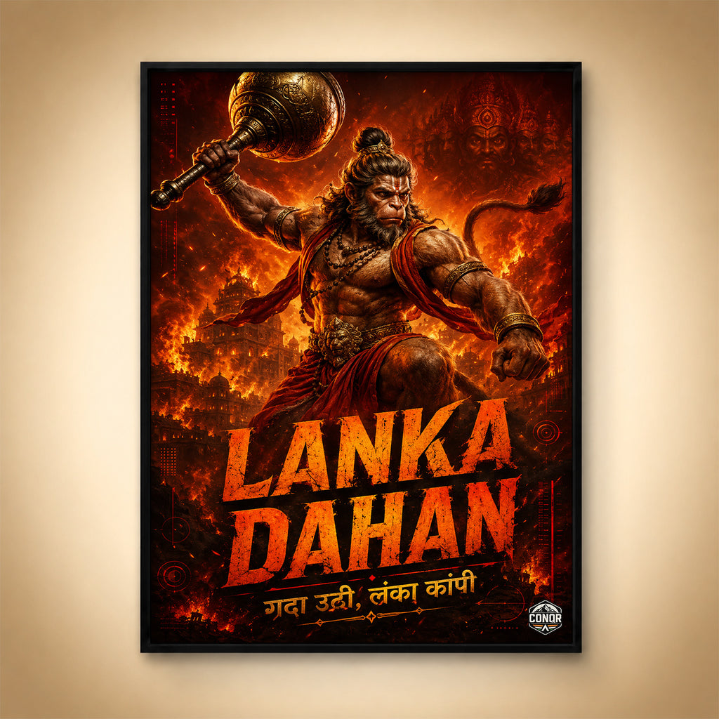 Lanka Dahan Hanuman - Canvas Wall Art (CONQR_SAN_RAM_14)