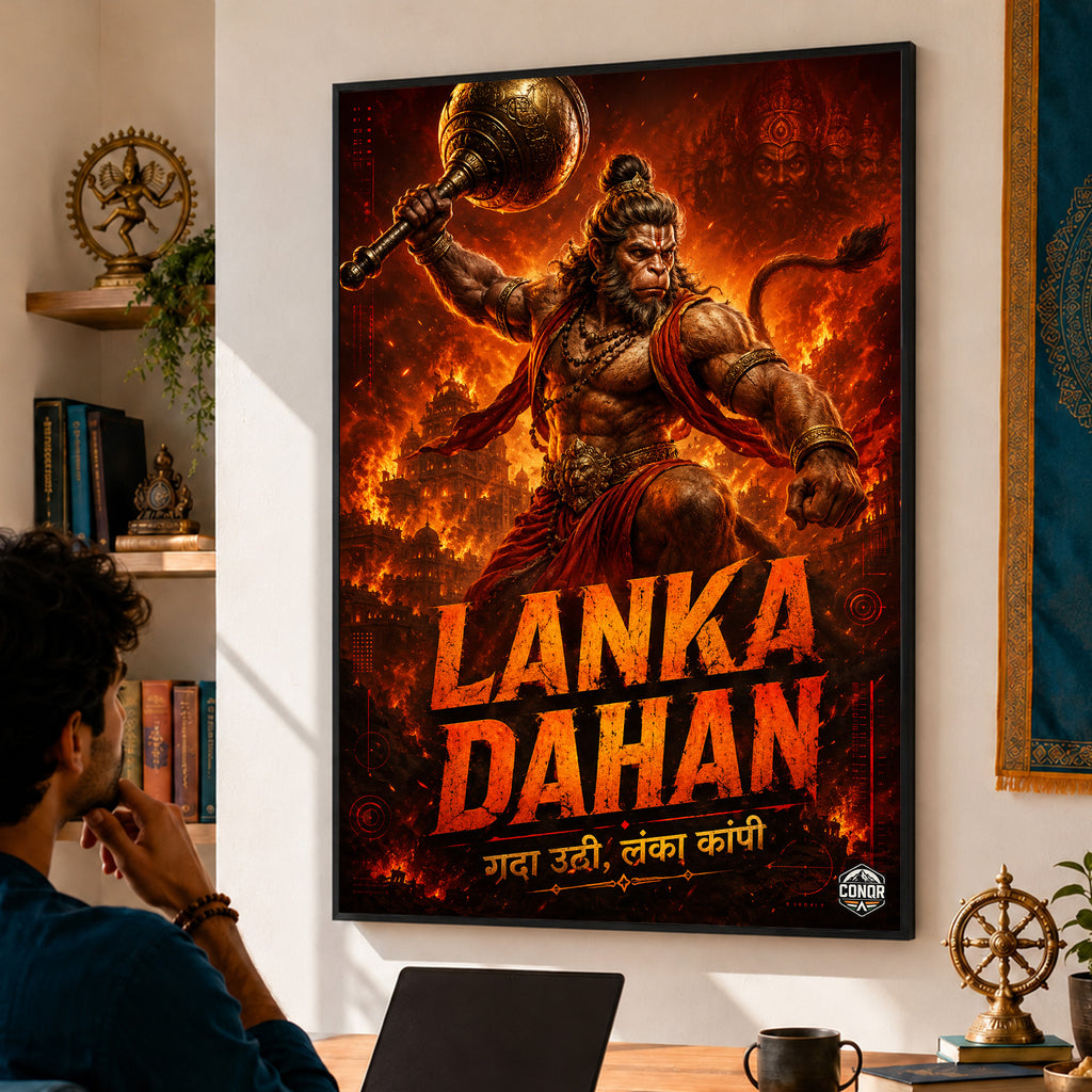 Lanka Dahan Hanuman - Canvas Wall Art (CONQR_SAN_RAM_14)