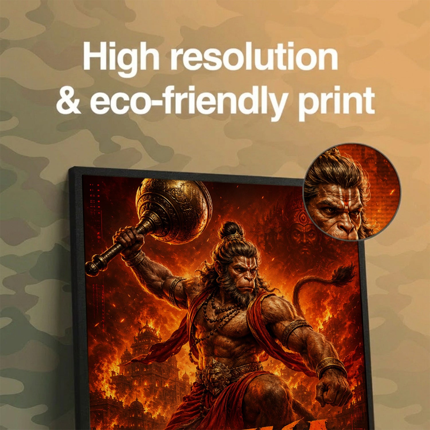 Lanka Dahan Hanuman - Canvas Wall Art (CONQR_SAN_RAM_14)