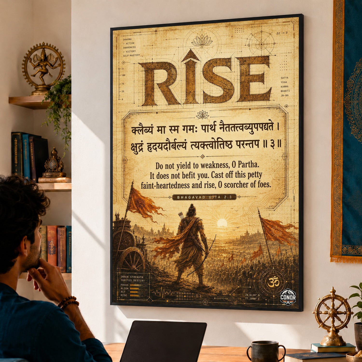 Rise Vintage Bhagavad Gita Wall Art (CONQR-SHLK-015)