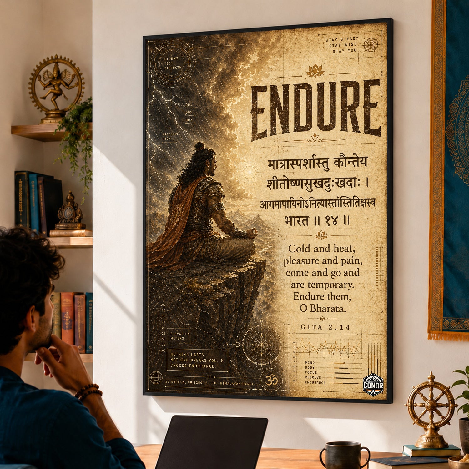 Endure Vintage Gita Shloka Wall Art (CONQR-SHLK-017)