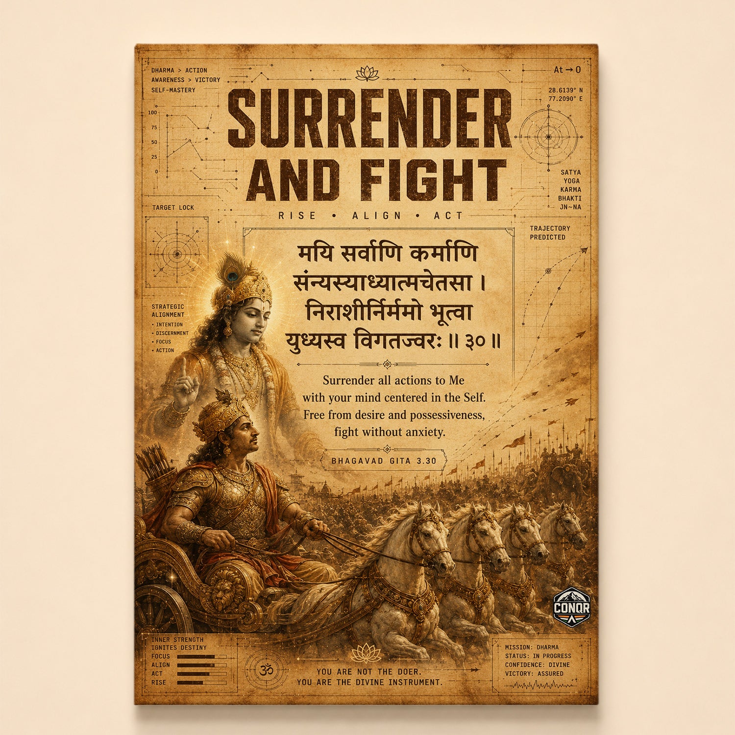 Surrender And Fight Vintage Krishna Wall Art (CONQR-SHLK-021)