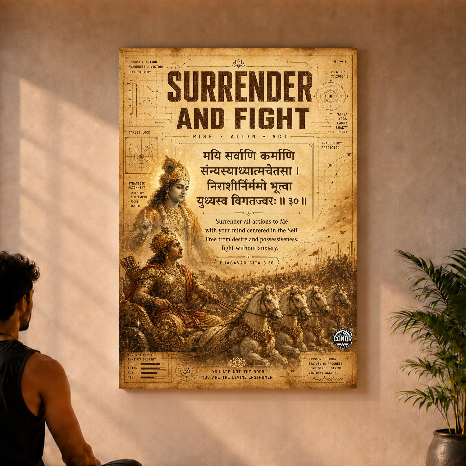 Surrender And Fight Vintage Krishna Wall Art (CONQR-SHLK-021)