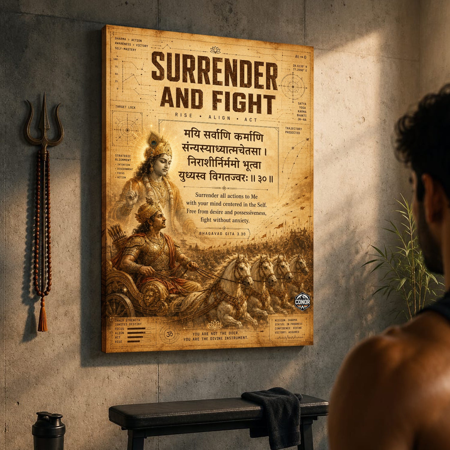 Surrender And Fight Vintage Krishna Wall Art (CONQR-SHLK-021)