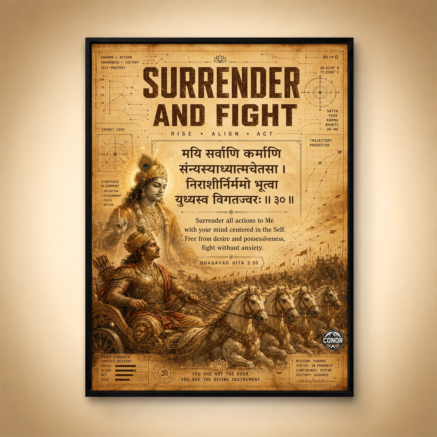 Surrender And Fight Vintage Krishna Wall Art (CONQR-SHLK-021)
