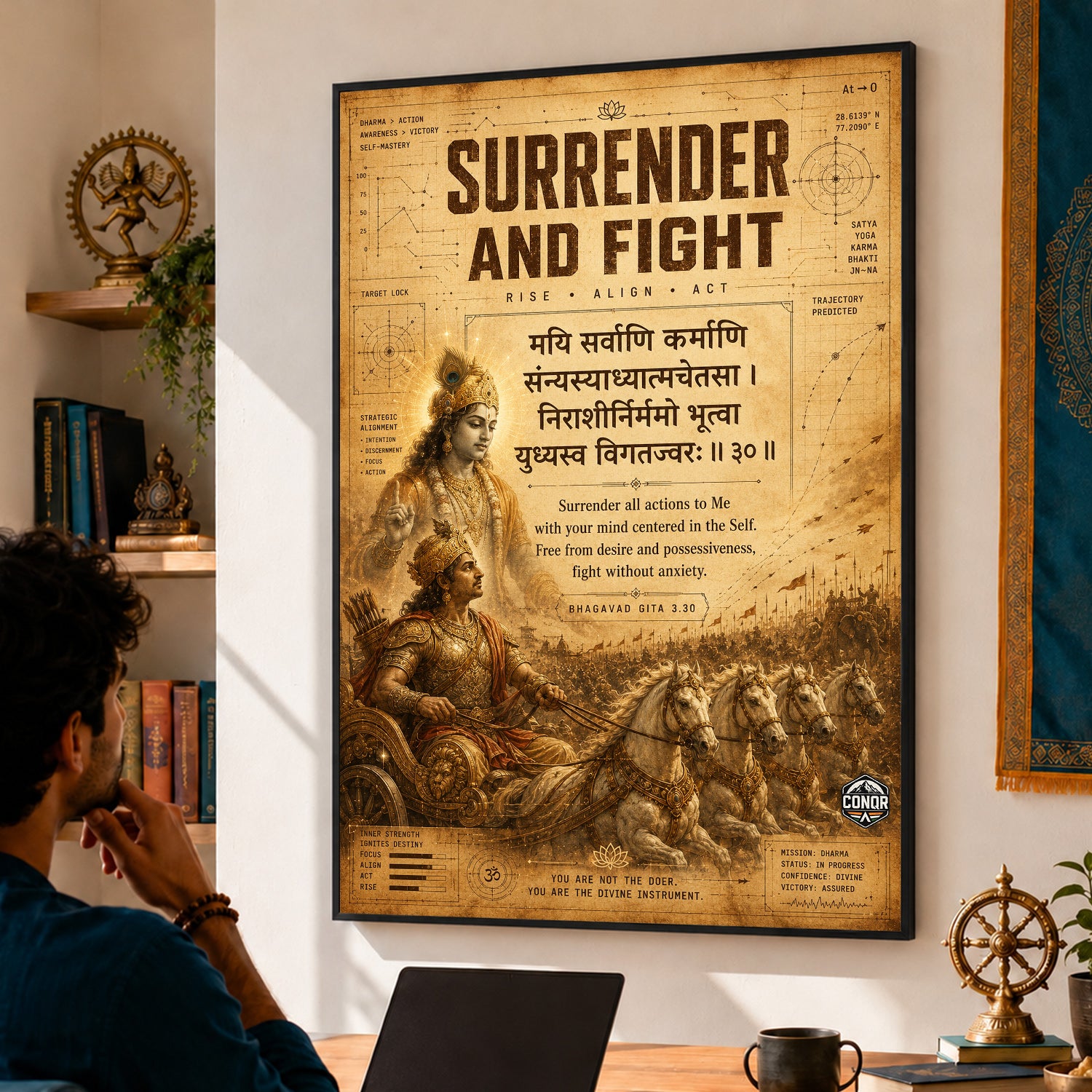 Surrender And Fight Vintage Krishna Wall Art (CONQR-SHLK-021)