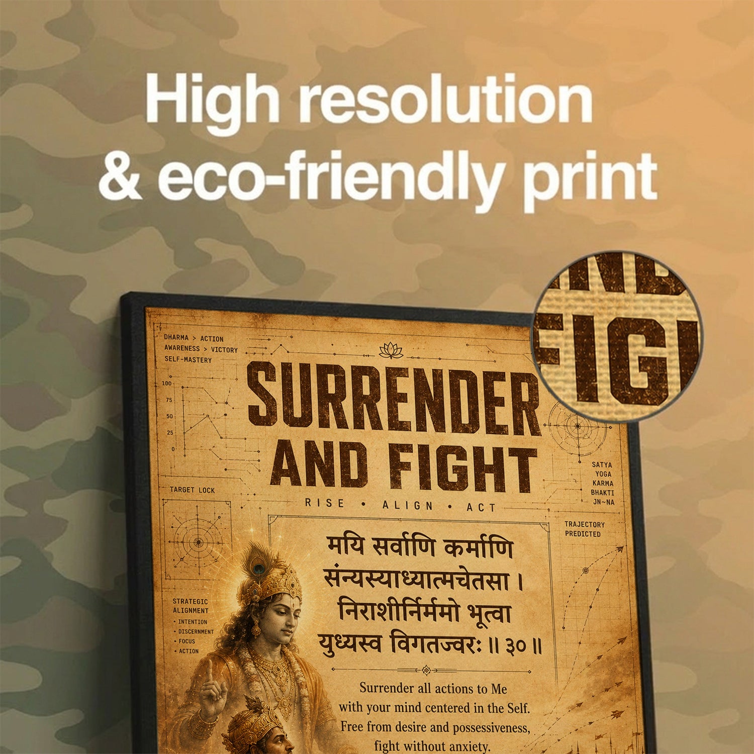 Surrender And Fight Vintage Krishna Wall Art (CONQR-SHLK-021)
