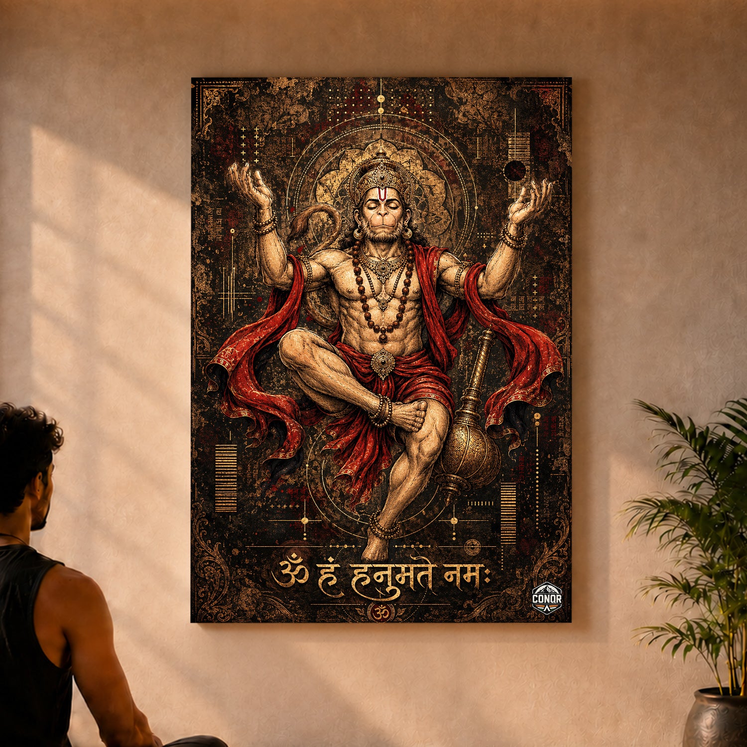 Om Hanumate Namah Meditation - Canvas Wall Art (CONQR_SAN_HAN_04)