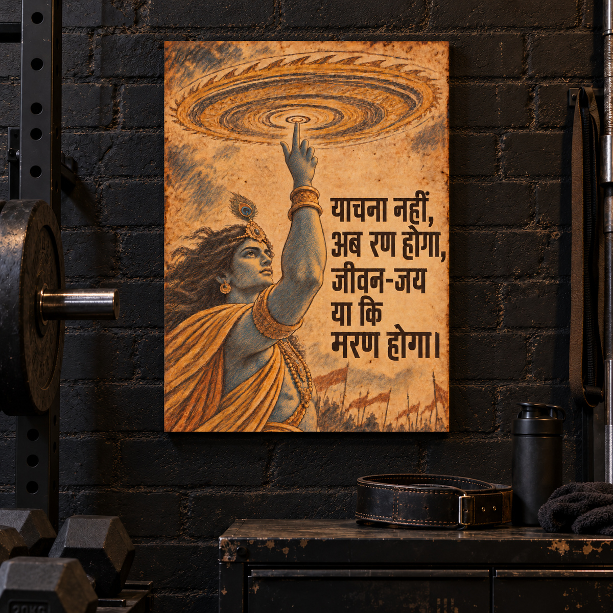 Ab Ran Hoga Krishna canvas wall art, 18x24 inches, Gallery Wrap, basement gym.