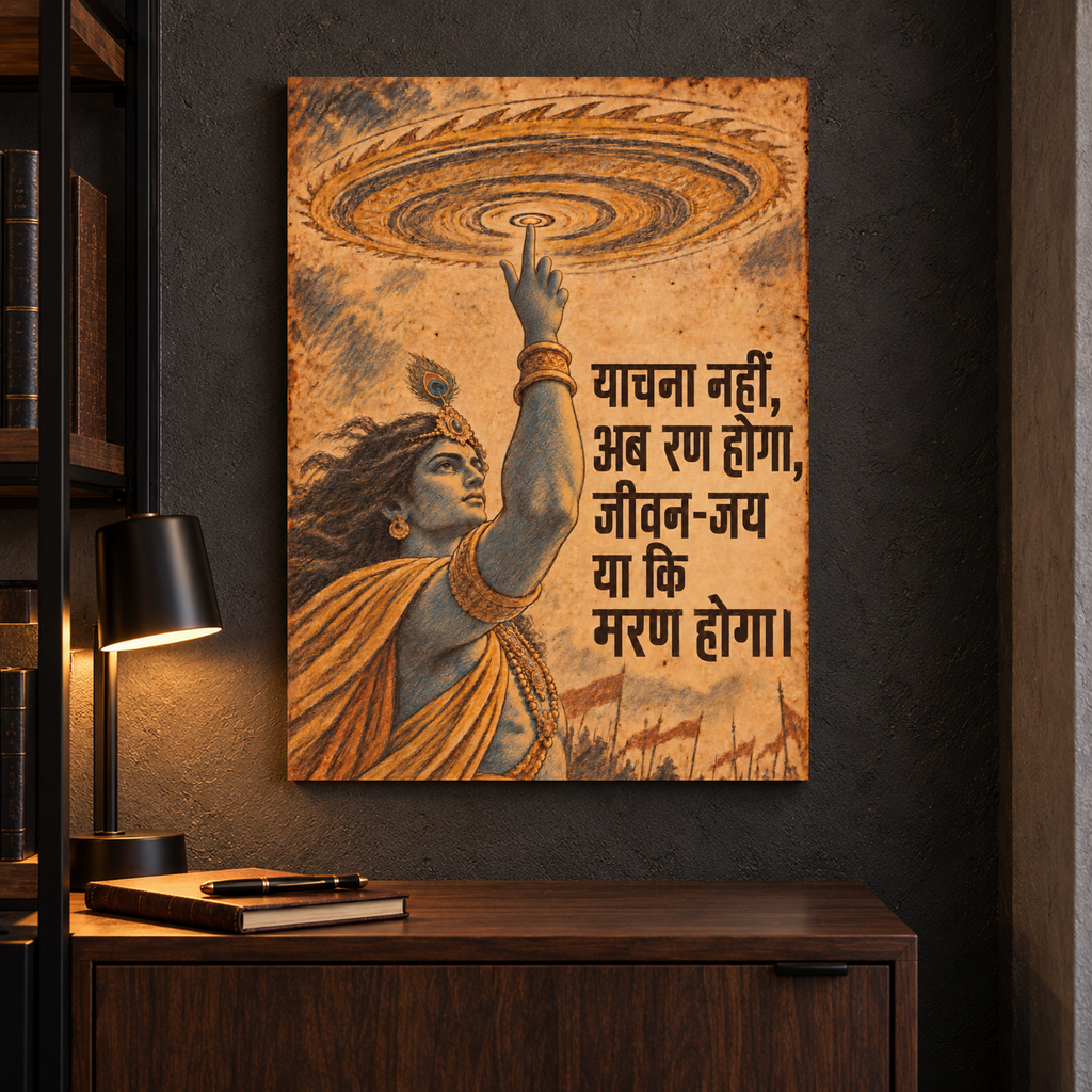Ab Ran Hoga Krishna canvas wall art, 18x24 inches, Gallery Wrap, office.