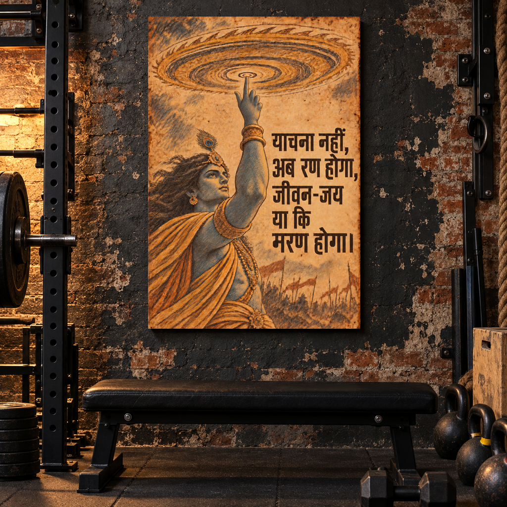 Ab Ran Hoga Krishna canvas wall art, 24x36 inches, Gallery Wrap, basement gym.