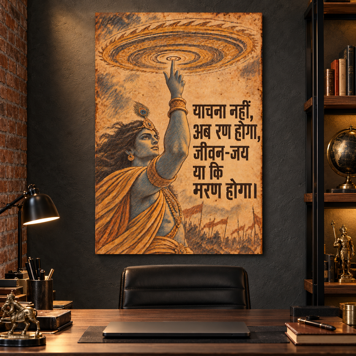 Ab Ran Hoga Krishna canvas wall art, 24x36 inches, Gallery Wrap, office.