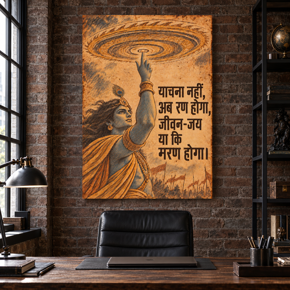 Ab Ran Hoga Krishna canvas wall art, 36x48 inches, Gallery Wrap, office.