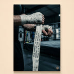 Hands wrapping worn boxing wraps printed with your mindset is either your weapon or your weakness