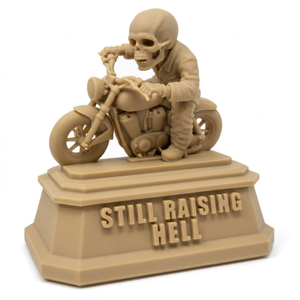 Still Raising Hell — Skeleton Biker Desk Sculpture | Lightweight PLA Material