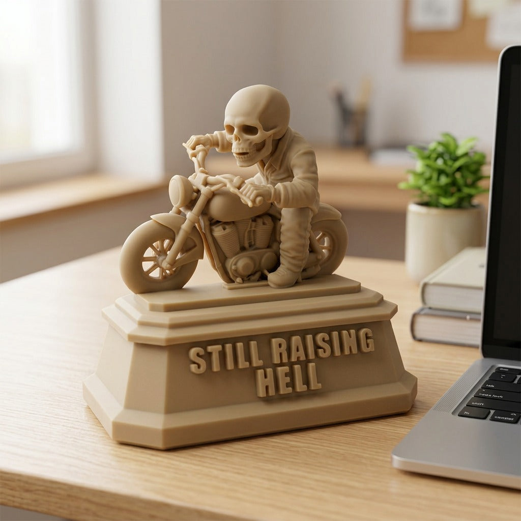 Still Raising Hell — Skeleton Biker Desk Sculpture | Lightweight PLA Material