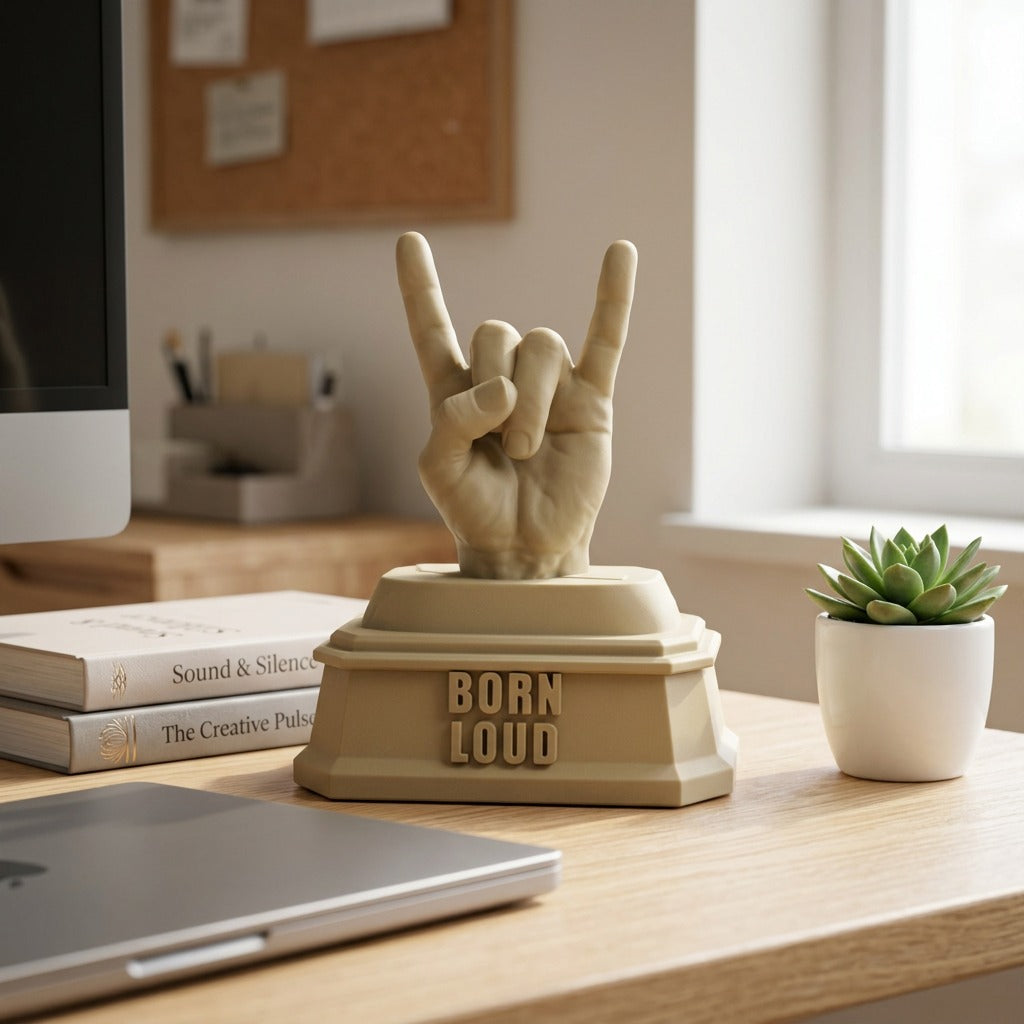 Born Loud — Rock Hand Desk Sculpture | Lightweight PLA Material