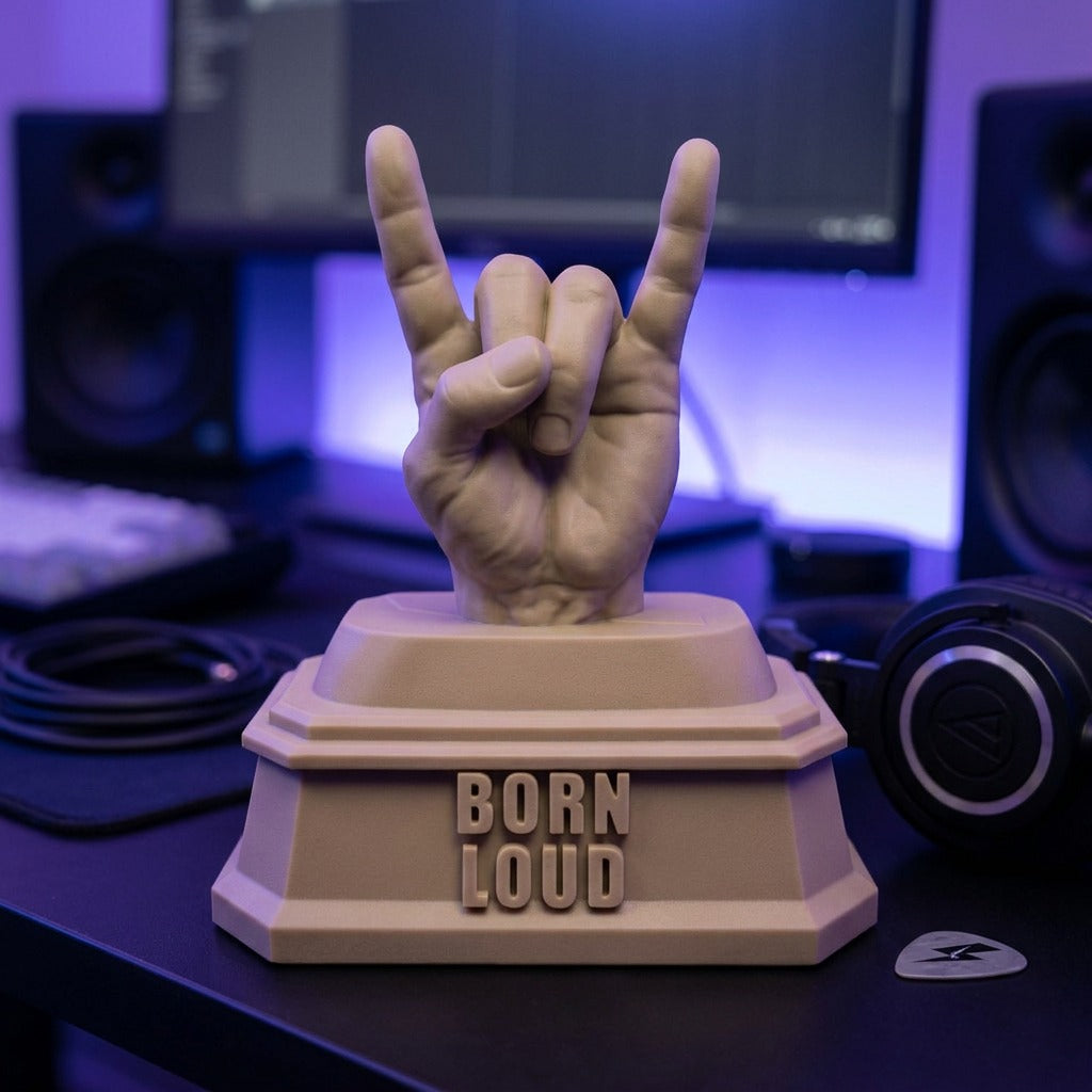 Born Loud — Rock Hand Desk Sculpture | Lightweight PLA Material