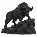 CONQR Bull lightweight 3D printed PLA desk statue, 9 inch, Black - white background