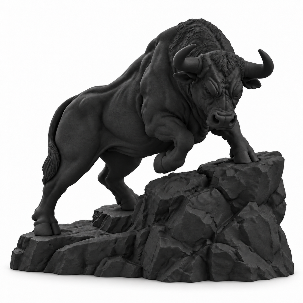 CONQR Bull lightweight 3D printed PLA desk statue, 9 inch, Black - white background