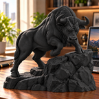 CONQR Bull lightweight 3D printed PLA desk statue, 9 inch, Black - office desk