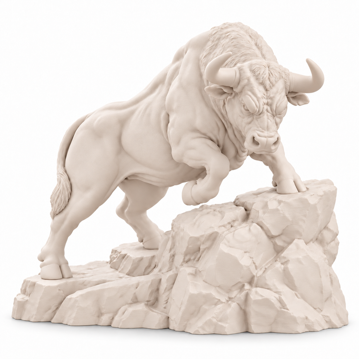 CONQR Bull lightweight 3D printed PLA desk statue, 9 inch, Warm Beige - white background