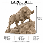 CONQR Bull lightweight 3D printed PLA desk statue, 9 inch, Sandstorm - size guide
