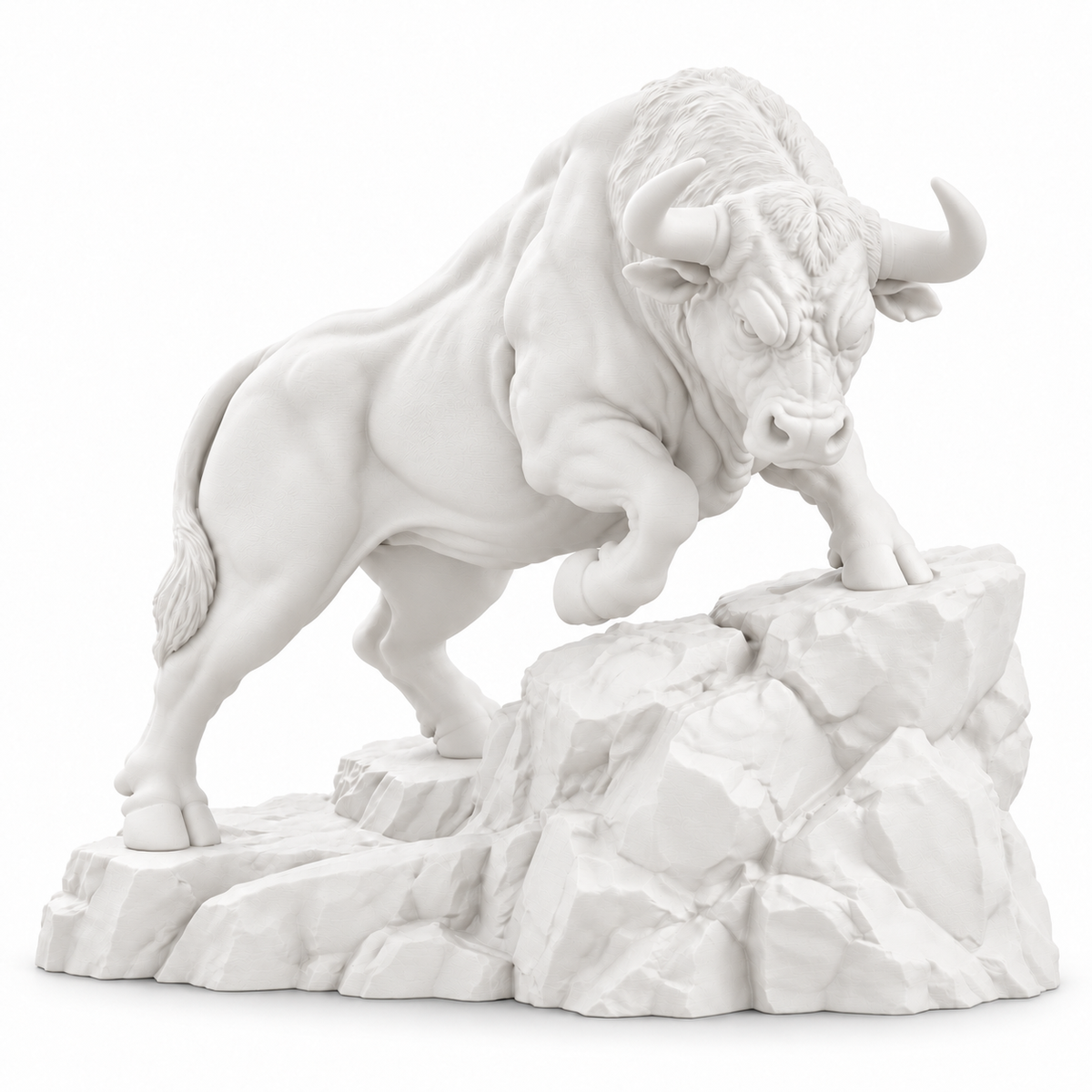 CONQR Bull lightweight 3D printed PLA desk statue, 9 inch, White - white background