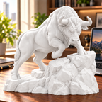 CONQR Bull lightweight 3D printed PLA desk statue, 9 inch, White - office desk