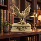 The Eagle XL on a study bookshelf, shown to scale beside books and a brass lamp