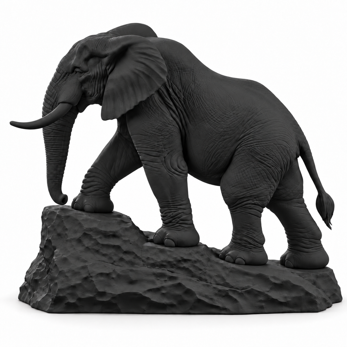 CONQR Elephant lightweight 3D printed PLA desk statue, 7 inch, Black - white background