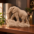 CONQR Elephant lightweight 3D printed PLA desk statue, 7 inch, Sandstorm - bookshelf