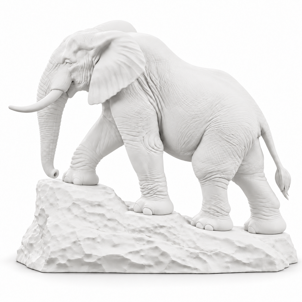 CONQR Elephant lightweight 3D printed PLA desk statue, 7 inch, White - white background
