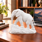 CONQR Elephant lightweight 3D printed PLA desk statue, 7 inch, White - office desk