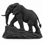 CONQR Elephant lightweight 3D printed PLA desk statue, 9 inch, Black - white background
