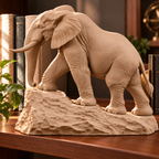 CONQR Elephant lightweight 3D printed PLA desk statue, 9 inch, Sandstorm - bookshelf