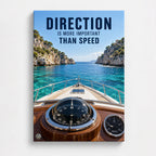 Direction Over Speed motivational wall art with yacht and compass – CONQR